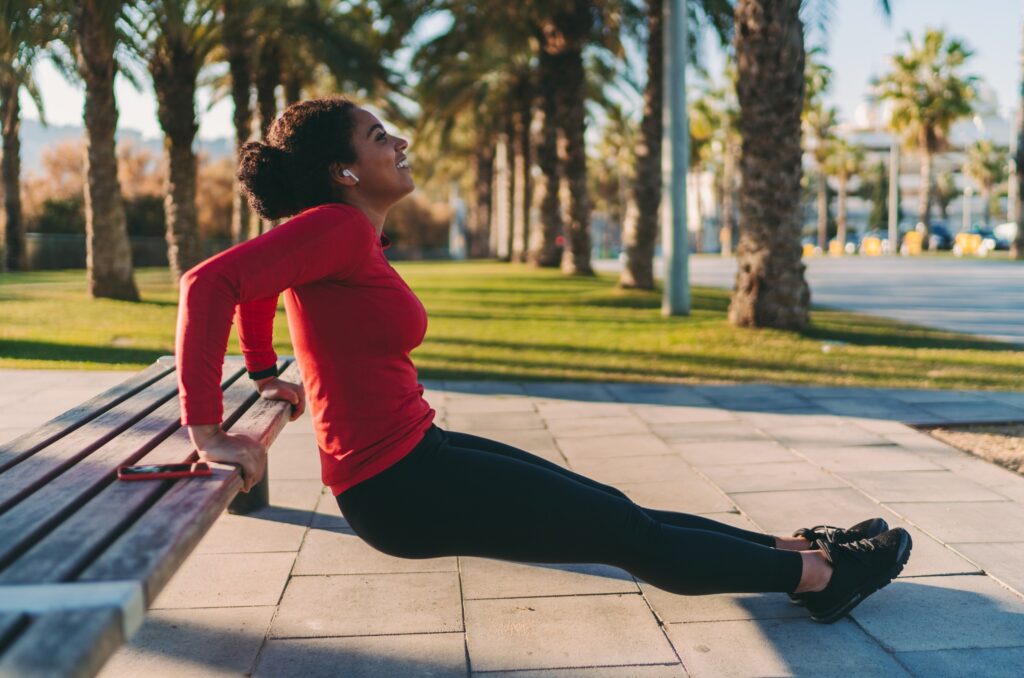 Performing Dips on a Park Bench
