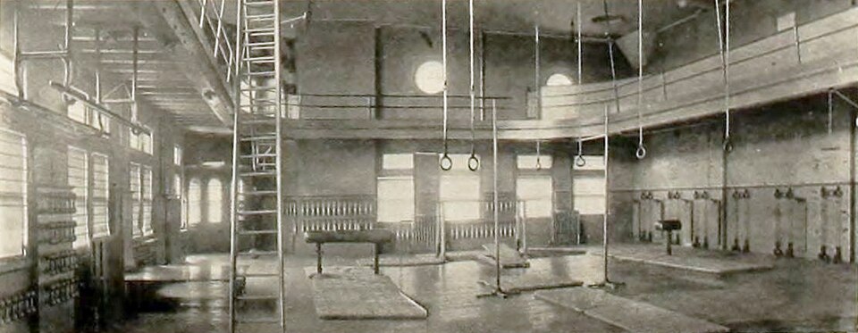 The interior of the old gymnasium where William G. Morgan developed volleyball in Holyoke, Massachusetts